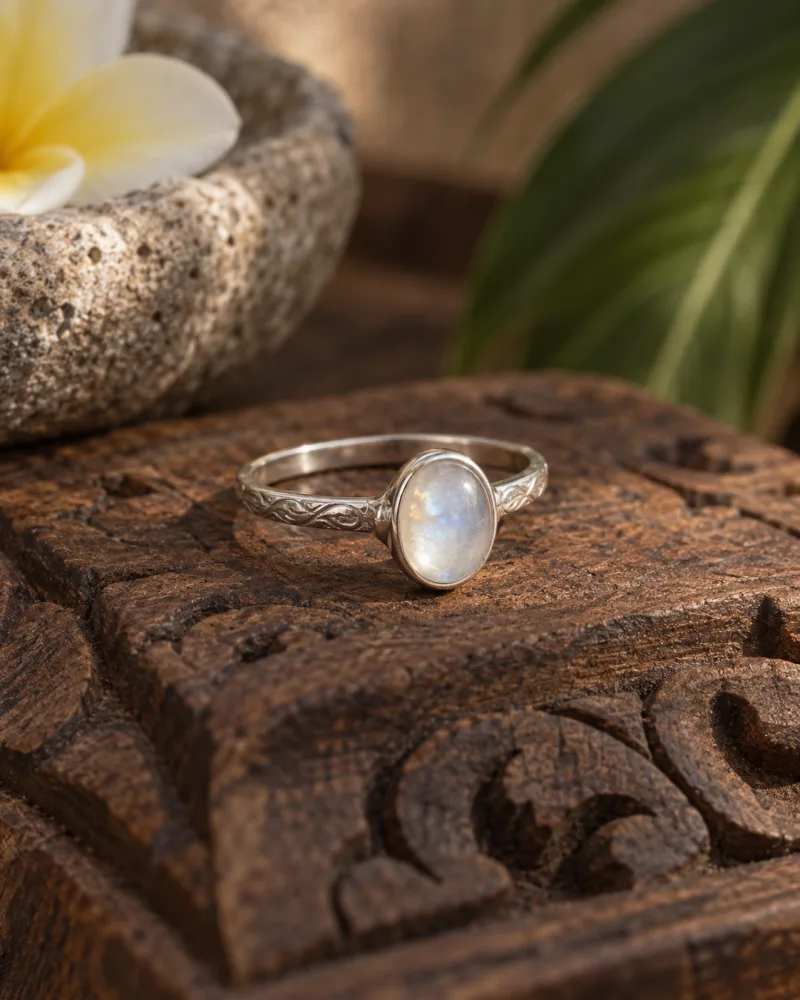 Ring 03. Silver rings on a carved teak box